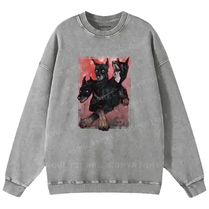 Doberman In The Dark Washed Sweatshirts