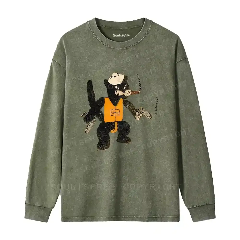 Black Cat Patrol Squadron Washed Long Sleeve Shirt