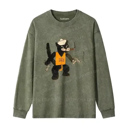 Black Cat Patrol Squadron Washed Long Sleeve Shirt