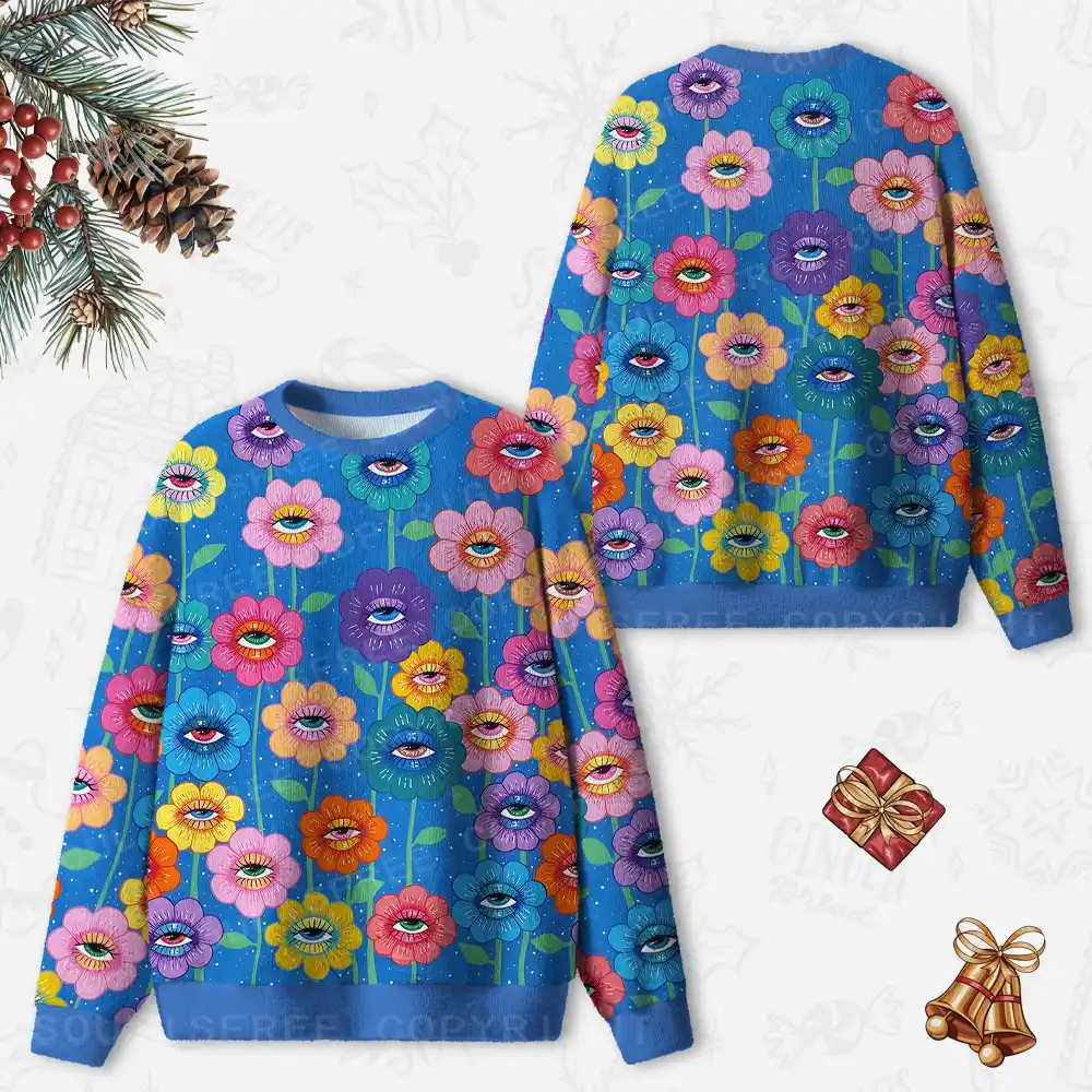 Blooming Eyescape Ugly Christmas Knit Sweatshirt