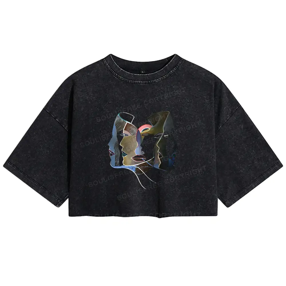Layers of Masks Washed Crop T-shirt