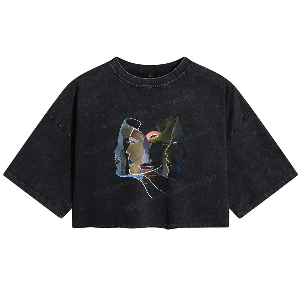 Designed Layers of Masks Washed Crop T-shirt