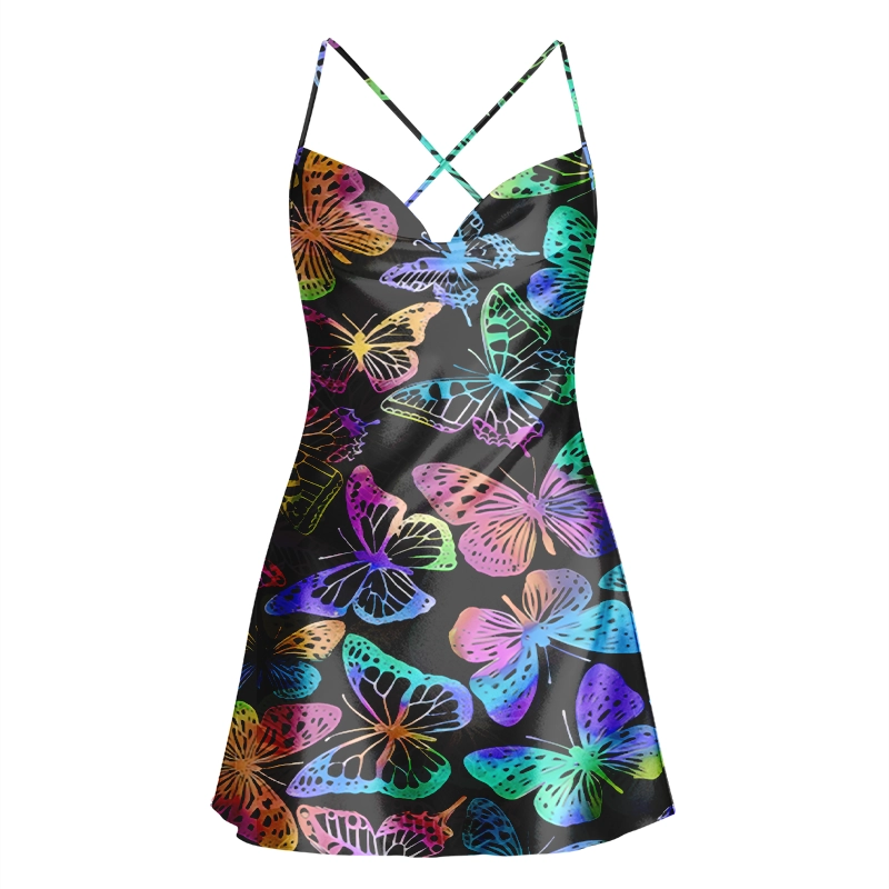 Soulisfree NEON BUTTERFLY SWIRL  Cowl Neck Satin Mini Dress