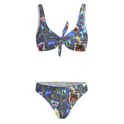 Soulisfree Cyber Rainbow Prism Glitch Bow Bikini
