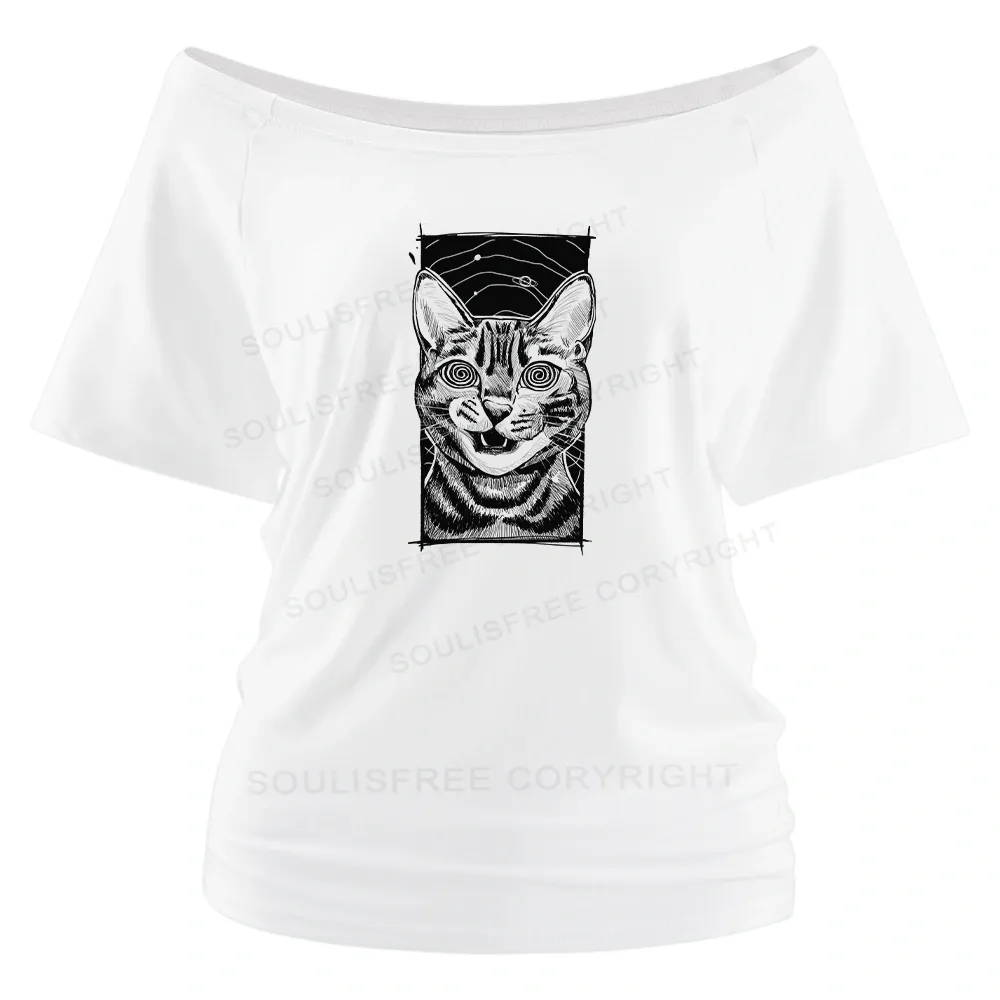 Designed Hypnotic Cat ⅠOff Shoulder Top