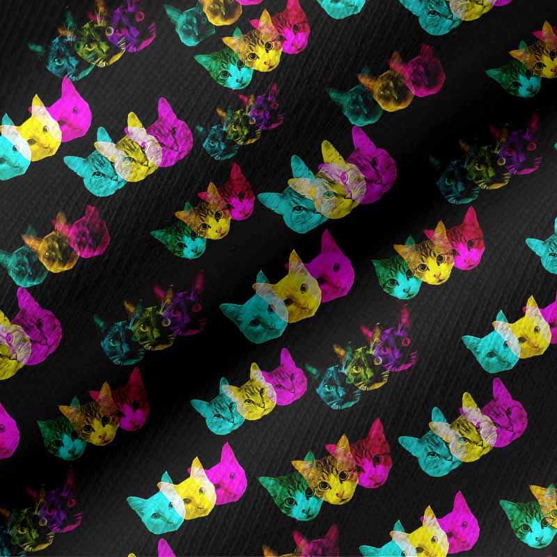 Soulisfree Glitch Art Neon Cat Long Sleeve Cotton Tee