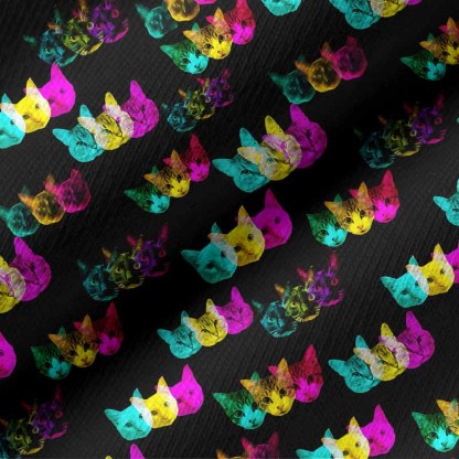 Soulisfree Glitch Art Neon Cat Long Sleeve Cotton Tee