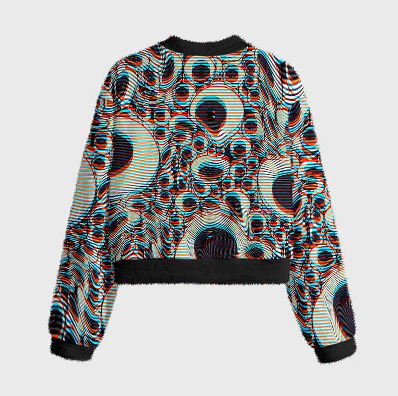 Soulisfree Trippy Optical Vortex Women's Fuzzy Crewneck Sweater