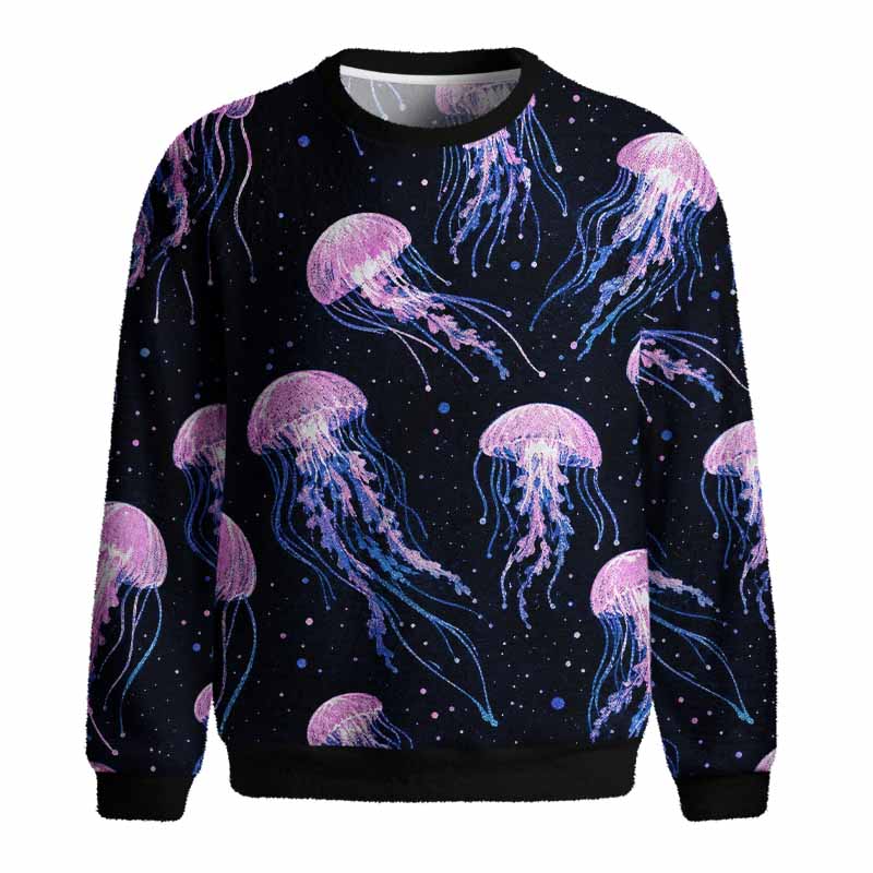Soulisfree Cosmic Jellyfish Starry Night Fuzzy Crewneck Sweater