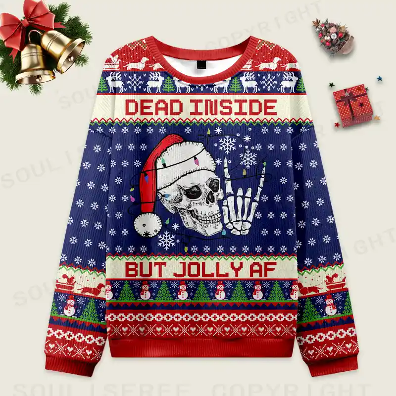 Dead Inside but Jolly AF Ugly Christmas Sweater Ugly Christmas Knit Sweatshirt