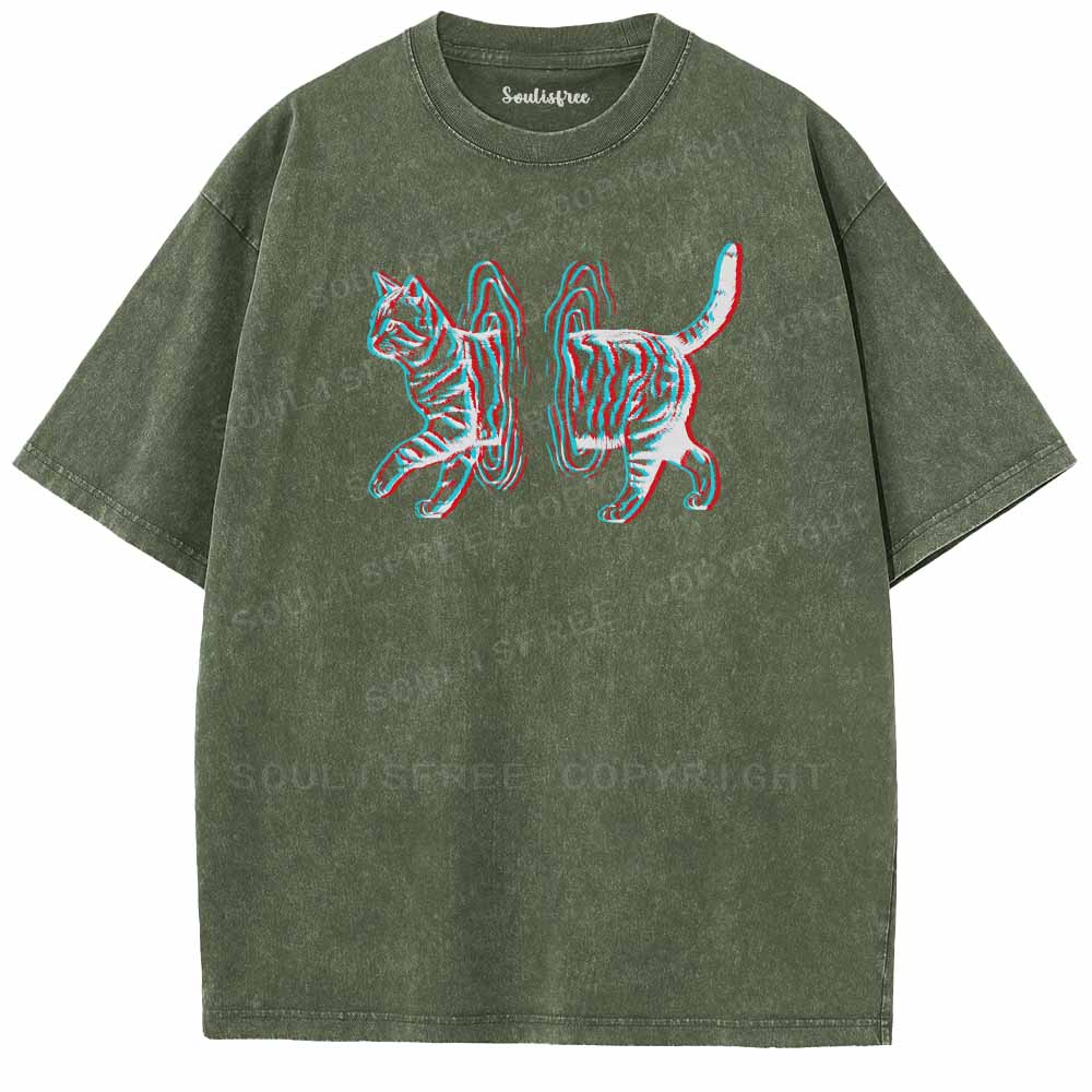 Soulisfree  GLITCHED DIMENSION CAT Washed Tee
