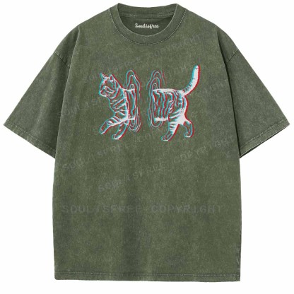 Soulisfree  GLITCHED DIMENSION CAT Washed Tee