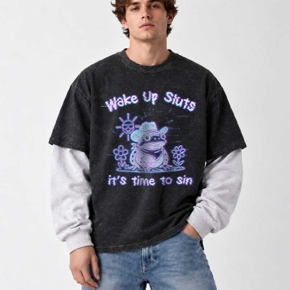 Soulisfree  Wake Up Sluts It's Time To Sin Layered Long Sleeve Tee