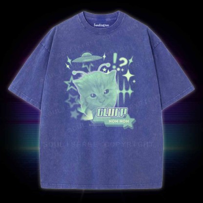 SoulisfreeGlorp Alien Cat Meme Washed Tee