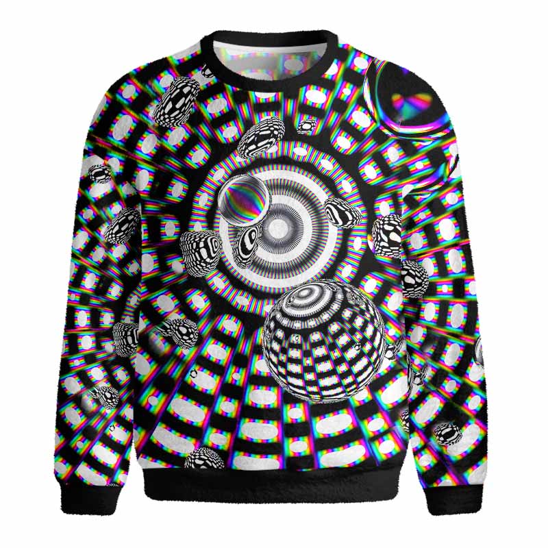 Soulisfree Holographic Tunnel Vision Spheres Fuzzy Crewneck Sweater