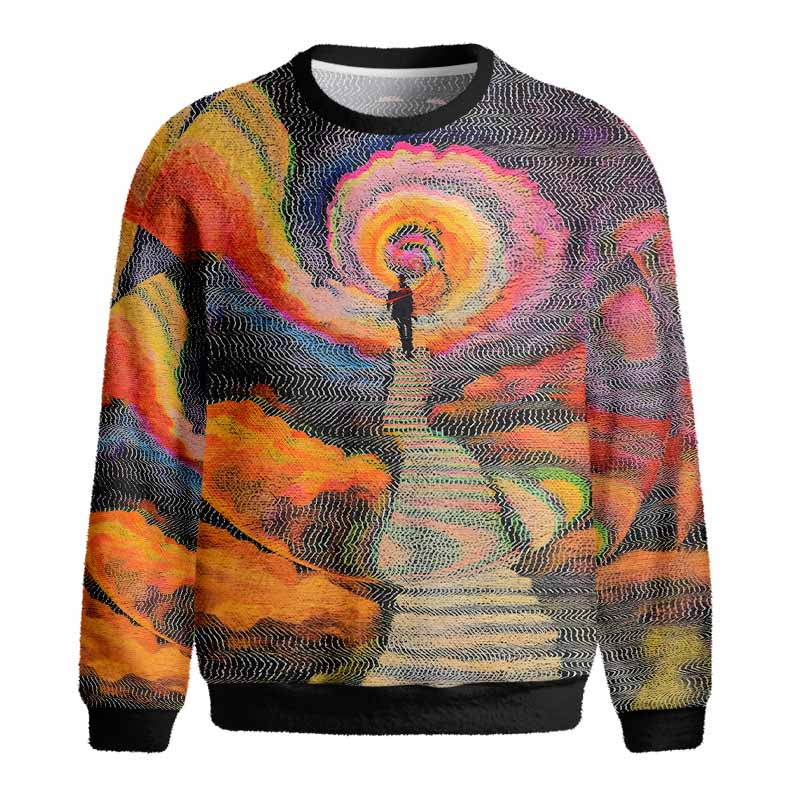 Soulisfree Chromatic Wave Abstraction Fuzzy Crewneck Sweater