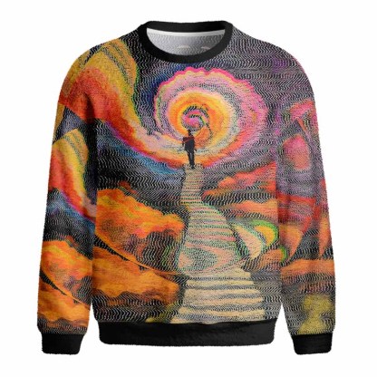 Soulisfree Chromatic Wave Abstraction Fuzzy Crewneck Sweater