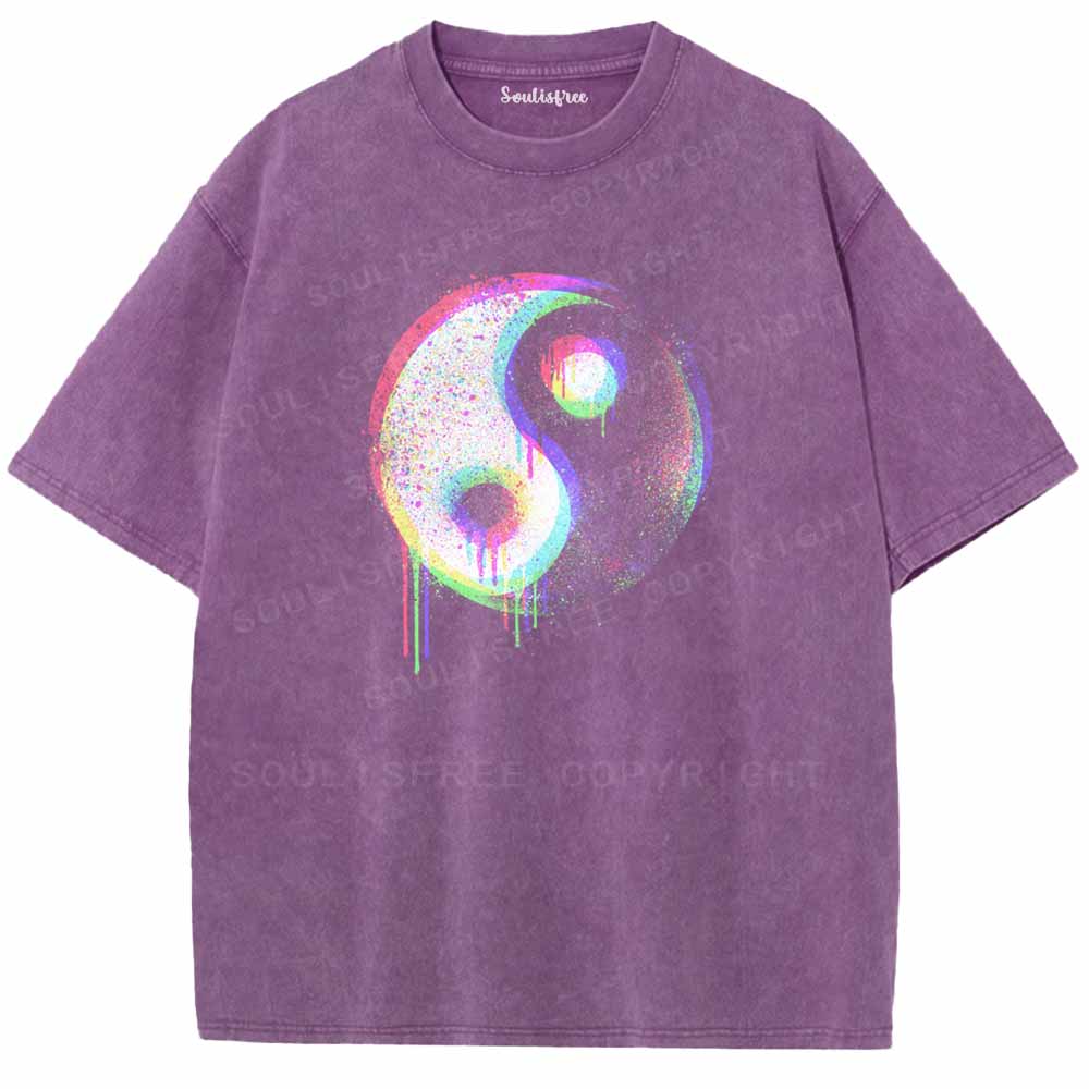 Soulisfree  Neon Drip Rainbow Yin Yang Washed Tee