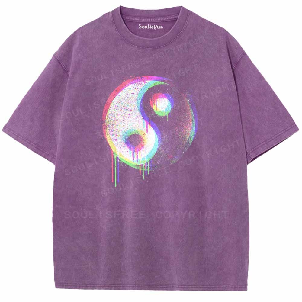 Soulisfree  Neon Drip Rainbow Yin Yang Washed Tee