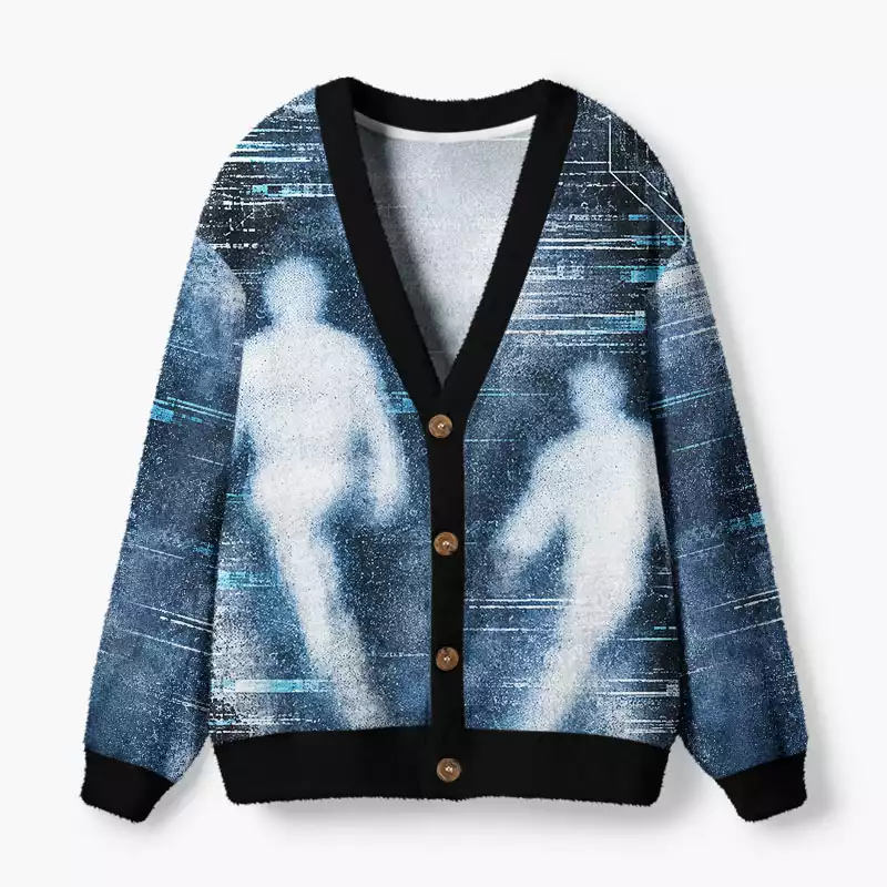 Soulisfree Steel Blue Fuzzy Cardigan Sweater