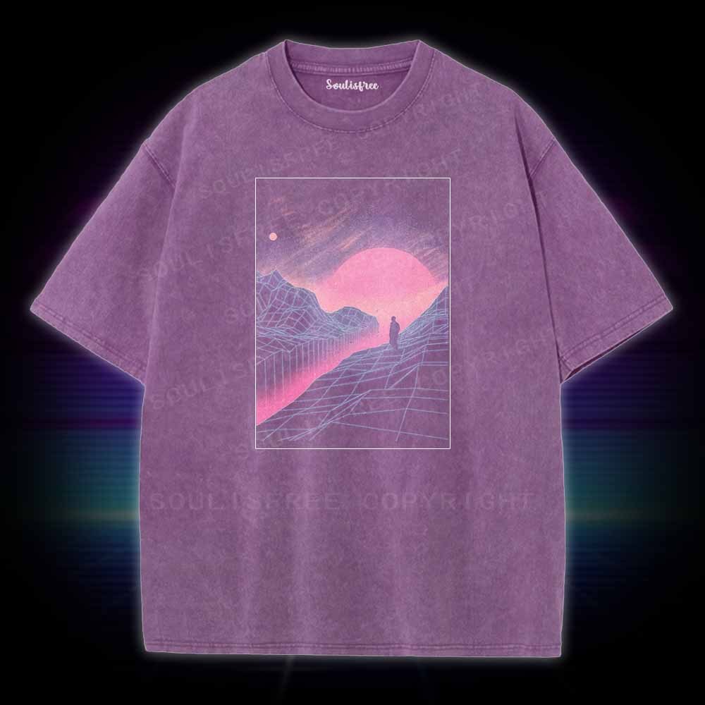 Soulisfree Neon Grid Valley with Lone Silhouette Washed Tee