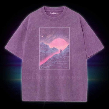 Soulisfree Neon Grid Valley with Lone Silhouette Washed Tee