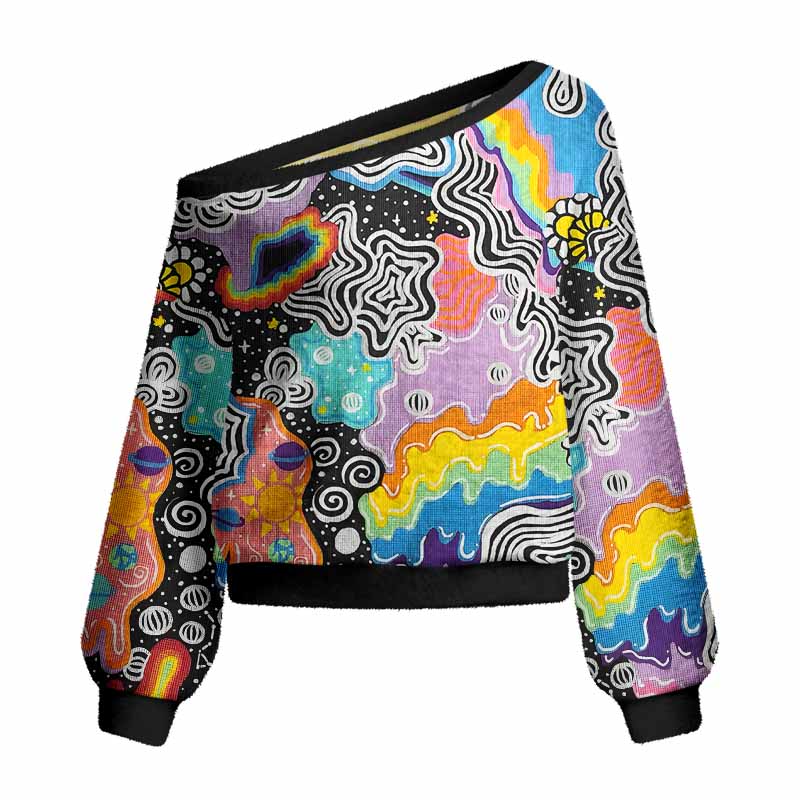 Soulisfree  Psychedelic Vortex Collage Women's Fuzzy Crewneck Sweater