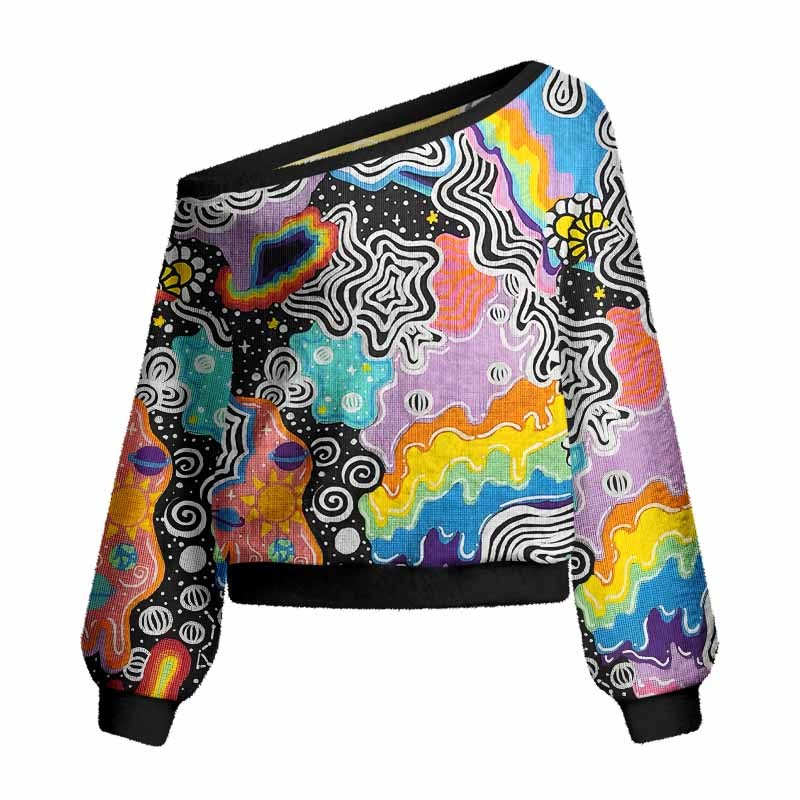 Soulisfree Psychedelic Vortex Collage Women's Fuzzy Crewneck Sweater