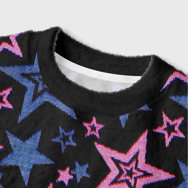 Soulisfree Glow-In-The-Dark Stars Women's Fuzzy Crewneck Sweater