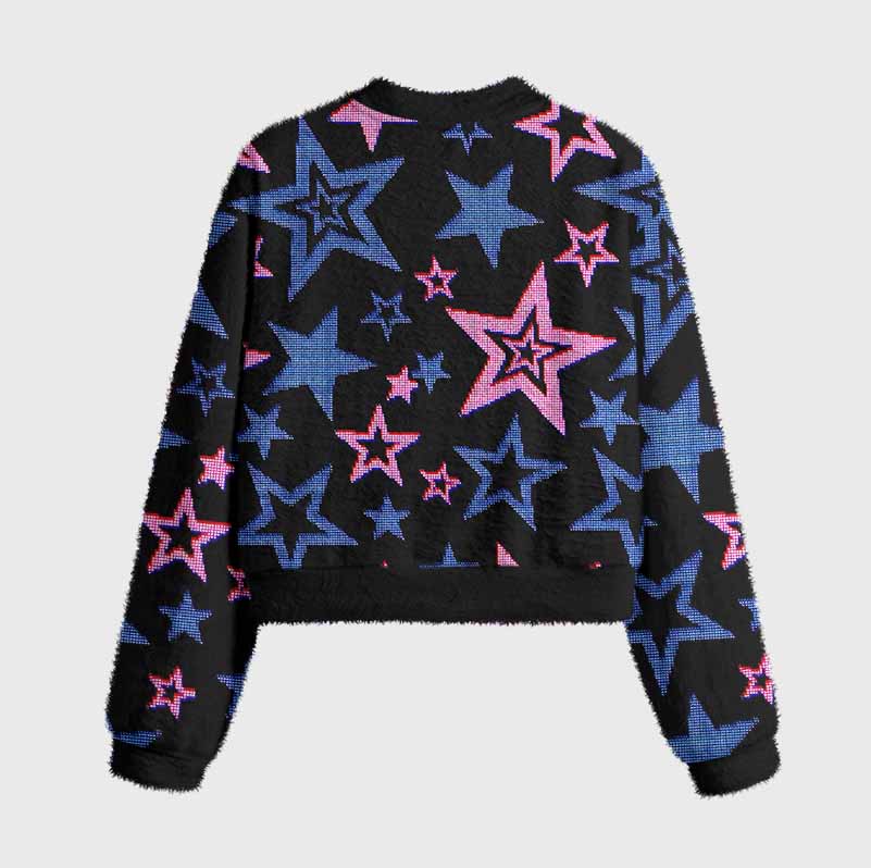 Soulisfree Glow-In-The-Dark Stars Women's Fuzzy Crewneck Sweater