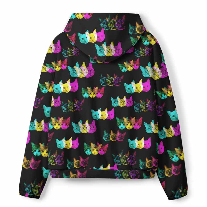 Soulisfree Glitch Art Neon Cat All-Over Print Hoodie