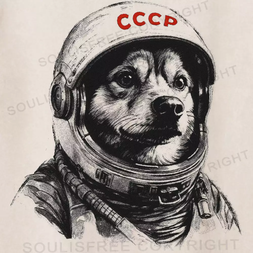 Astronaut dog Laika Washed Space T-shirt