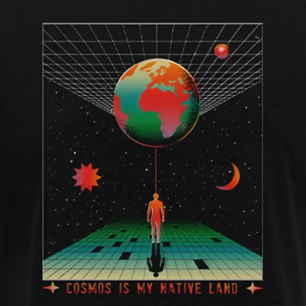 COSMOS IS MY NATIVE LAND Washed Space T-shirt Block Raglan Long Sleeve Crop Top