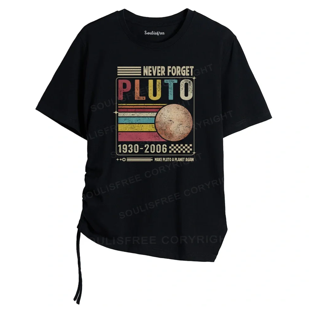 Designed Never Forget Pluto Asymmetrical Top With Side Drawstring