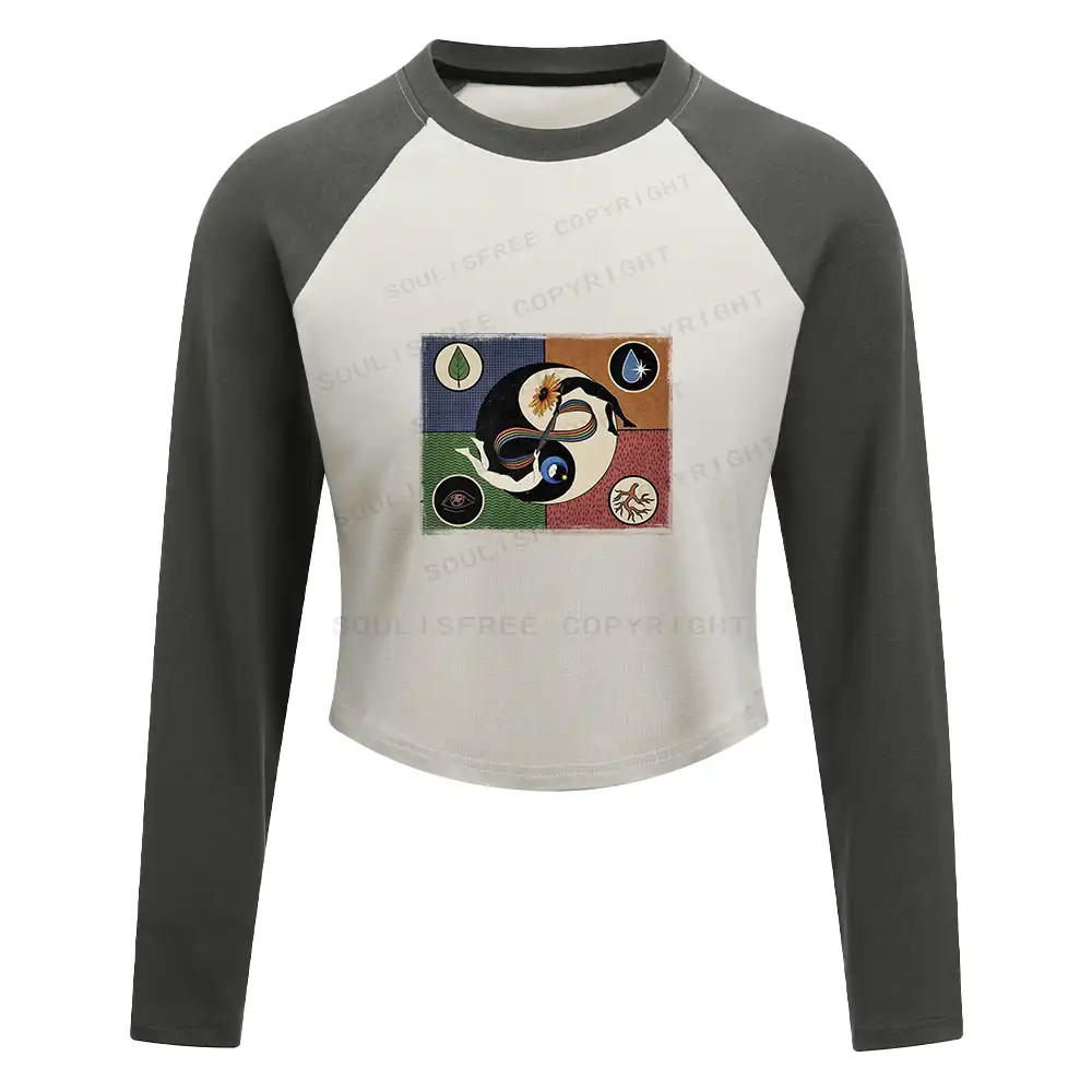 Day Or Night Color Block Raglan Long Sleeve Crop Top