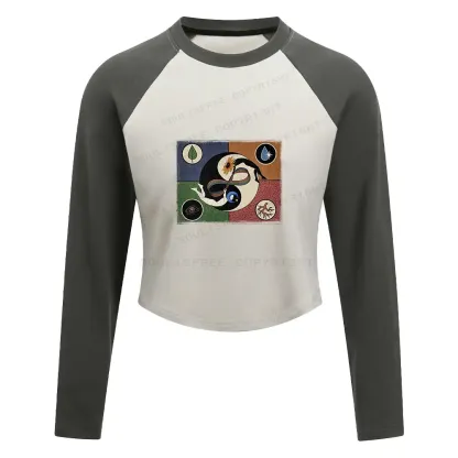 Day Or Night Color Block Raglan Long Sleeve Crop Top