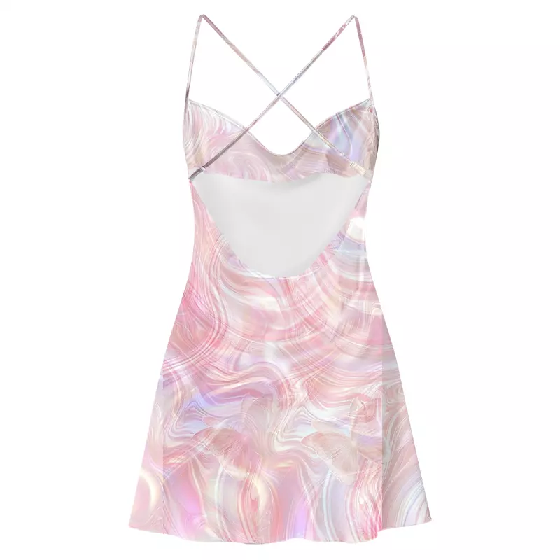 Soulisfree Marble Wings Slip Satin Mini Dress