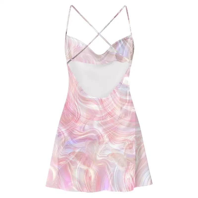 Soulisfree Marble Wings Slip Satin Mini Dress