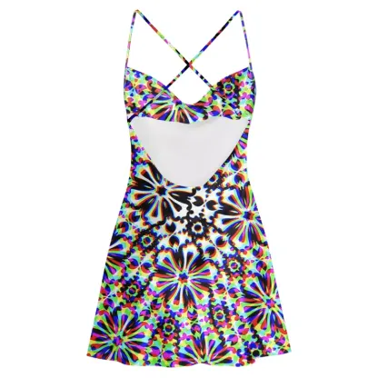 Soulisfree  Chaos Flower Cowl Neck Satin Mini Dress