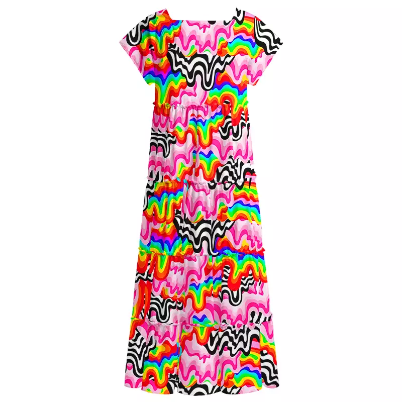 Soulisfree Psychedelic Wave  Square Neck Maxi Dress