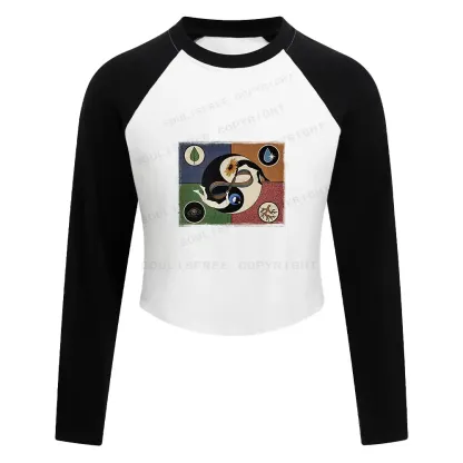 Day Or Night Color Block Raglan Long Sleeve Crop Top
