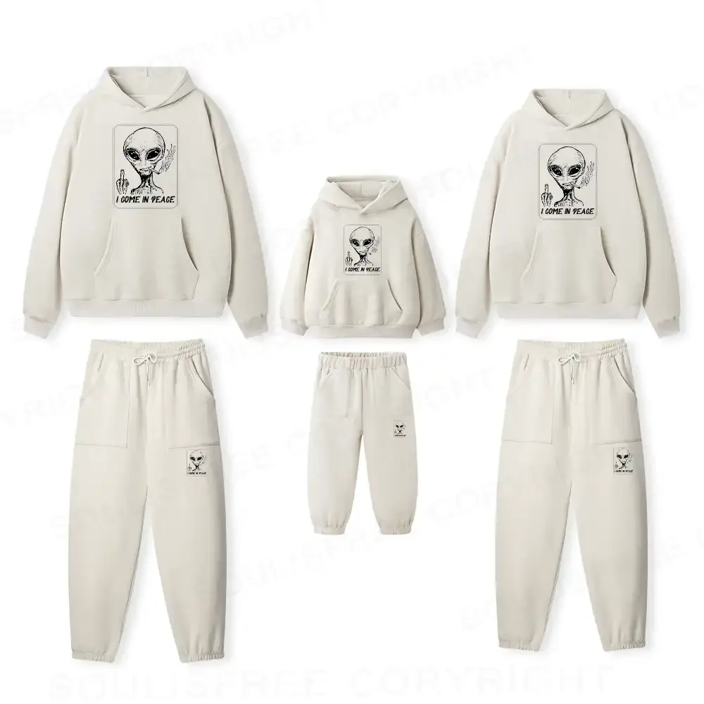 Designed I Come In Peace Family Matching Fleece Hoodie Set