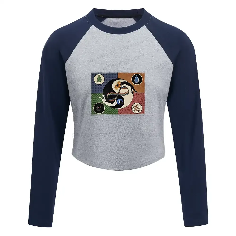 Day Or Night Color Block Raglan Long Sleeve Crop Top