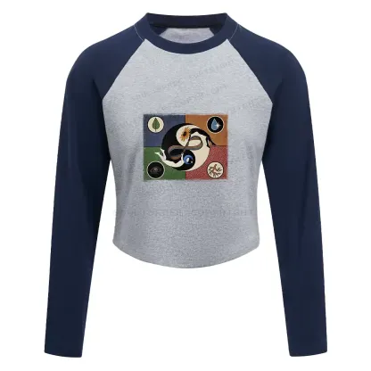 Day Or Night Color Block Raglan Long Sleeve Crop Top