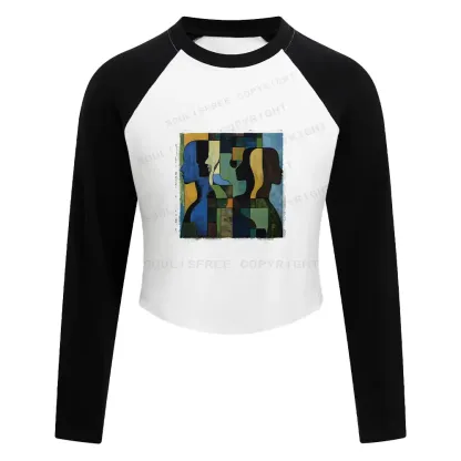 Great Thinker Washed Cropped Sweatshirt Block Raglan Long Sleeve Crop Top