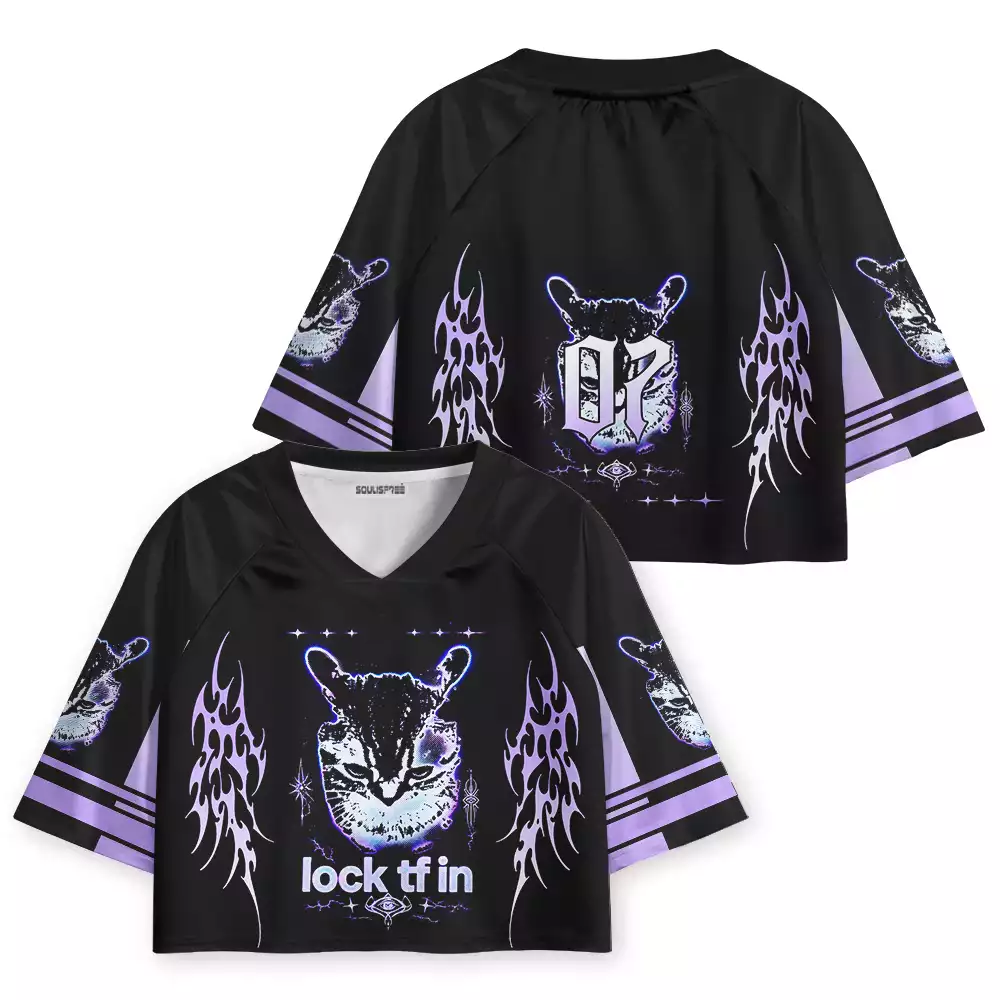 Soulisfree Purple Tribal Cat Cropped Jersey