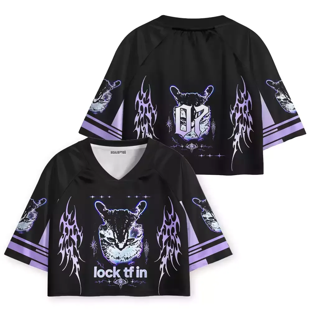Soulisfree Purple Tribal Cat Cropped Jersey