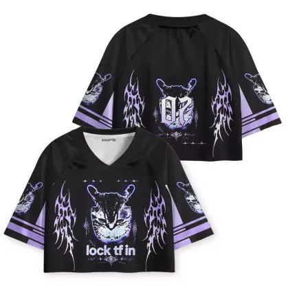 Soulisfree Purple Tribal Cat Cropped Jersey