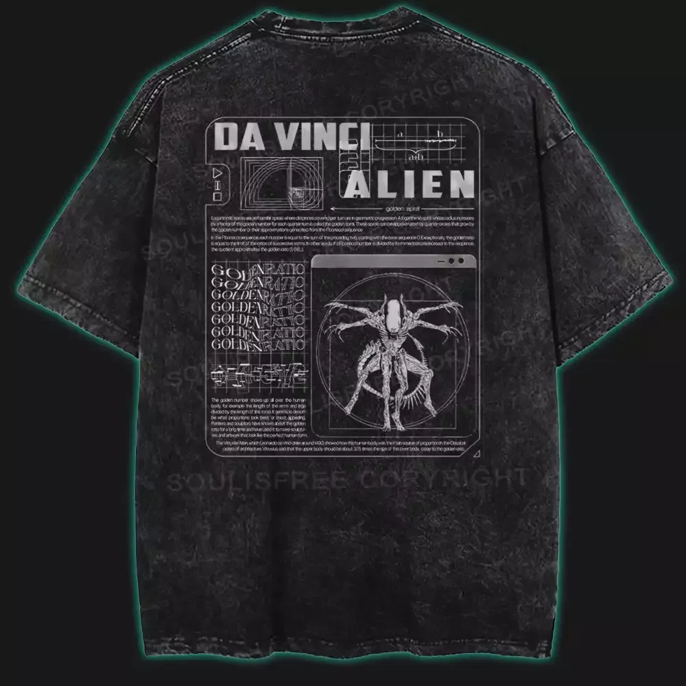 Designed Da Vinci Alien Washed T-shirt