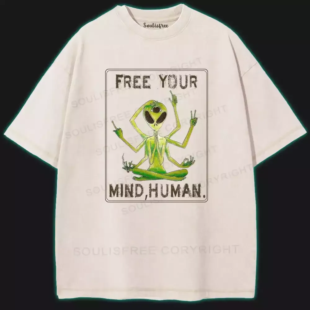 Designed Free Your Mind Human Washed Alien T-shirt